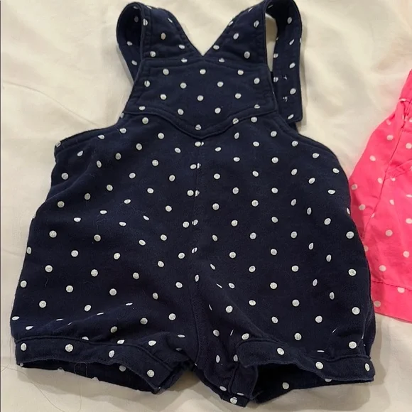 OshKosh B'gosh Pink Polka Dot overall dress and carters shorts overalls. - Picture 4 of 11